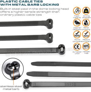 Quality Stainless Steel Barb Cable Tie 400mm x 8, Ø9-108mm Adjustable Metal Tooth Cable Tie 550N (112LBS) for Shipbuilding wholesale