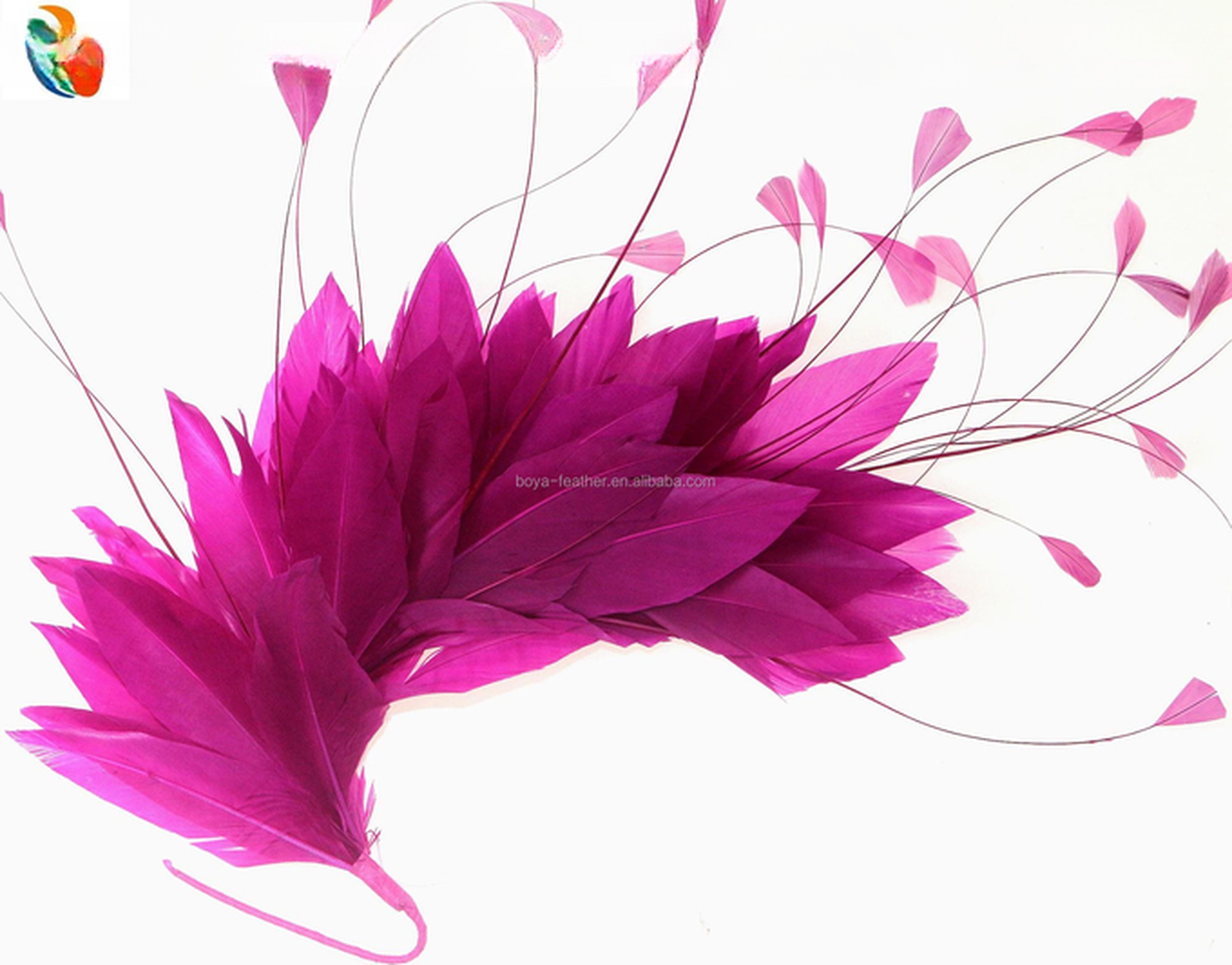 Millinery Supplies Dyed Pattern Goose Feather Flower Mount with Wire Accessory 15*30 cm