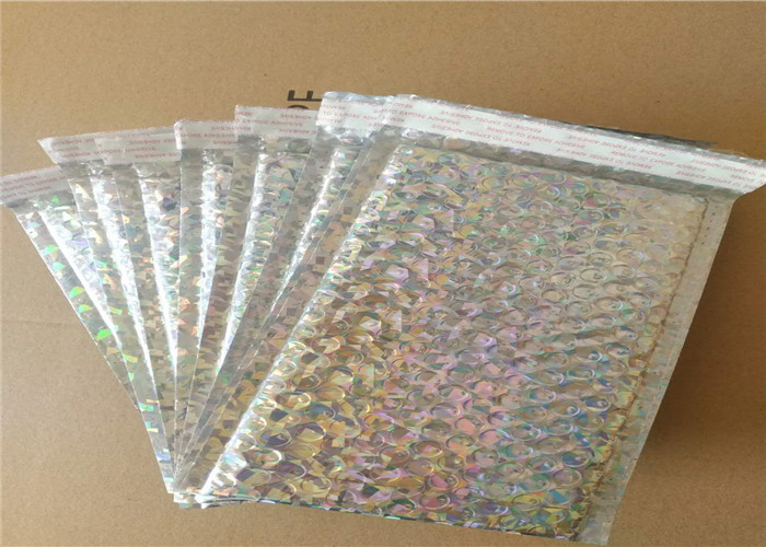 Silver Glamour Holographic Bubble Mailers Padded Envelopes Shock Resistance