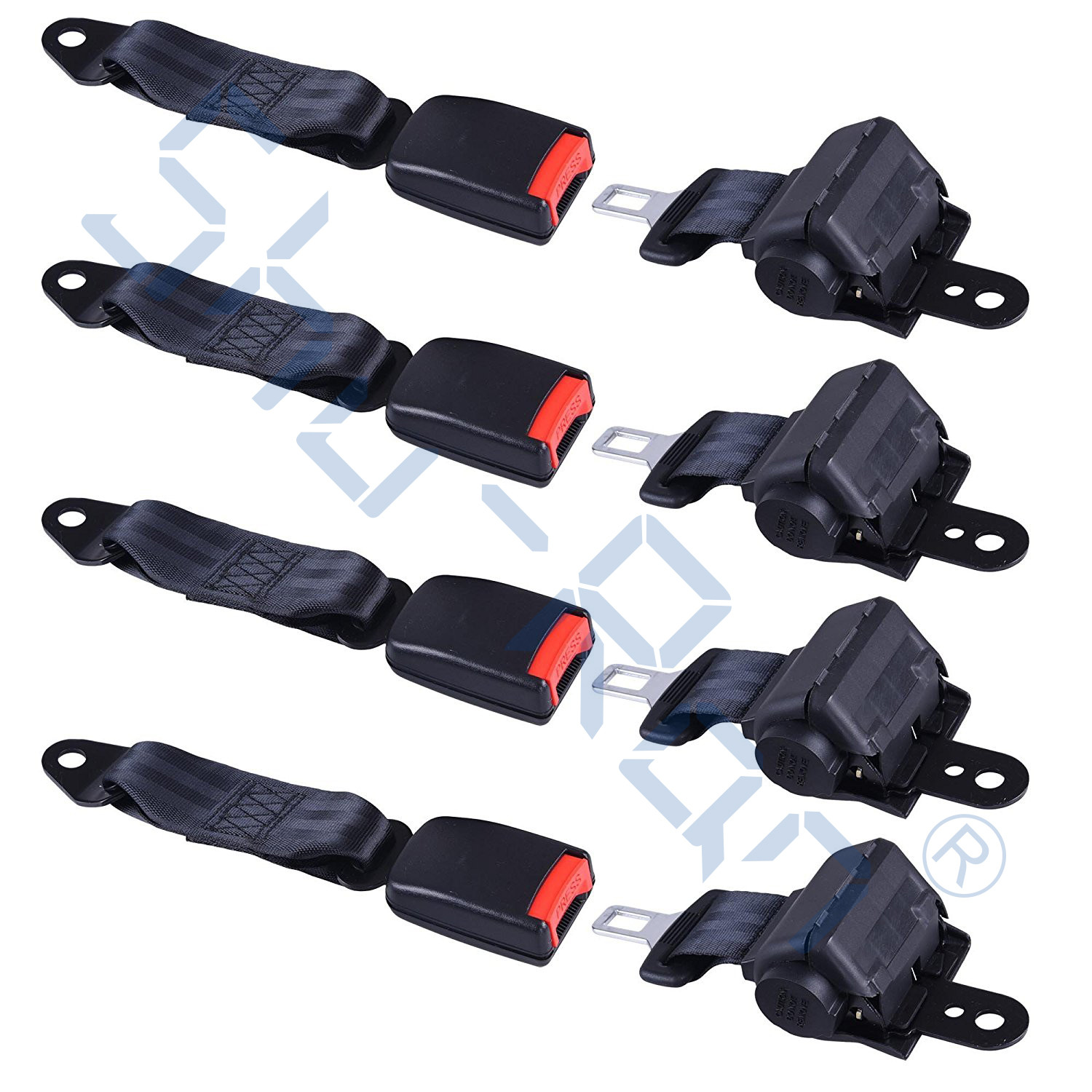 Black Retractable Golf Cart Seat Belt Kit Club Car EZGO Yamaha 4 Passenger Universal