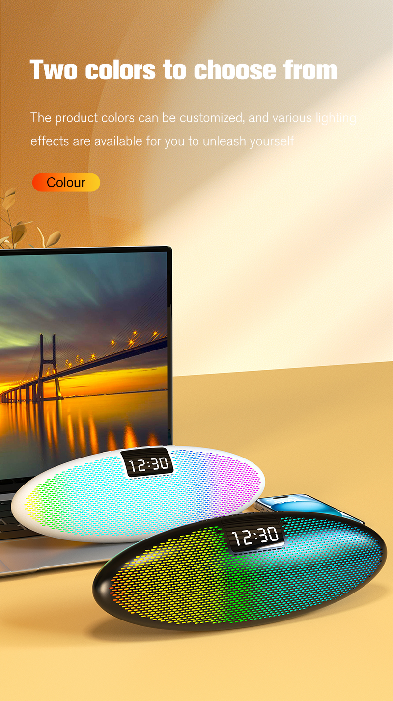 Wireless Clock Speaker With Screen Display Colorful Light And Sound In Plastic Cabinet