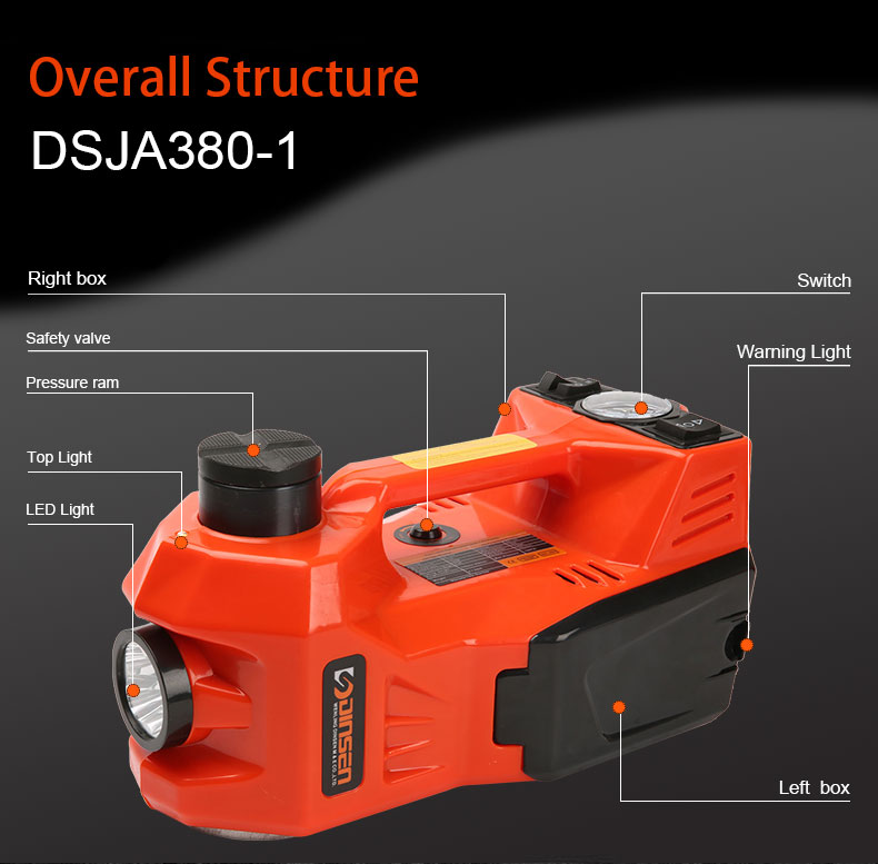 12V DC 3T Electric Hydraulic Floor Jack And Tire Inflator Pump And Flashlight