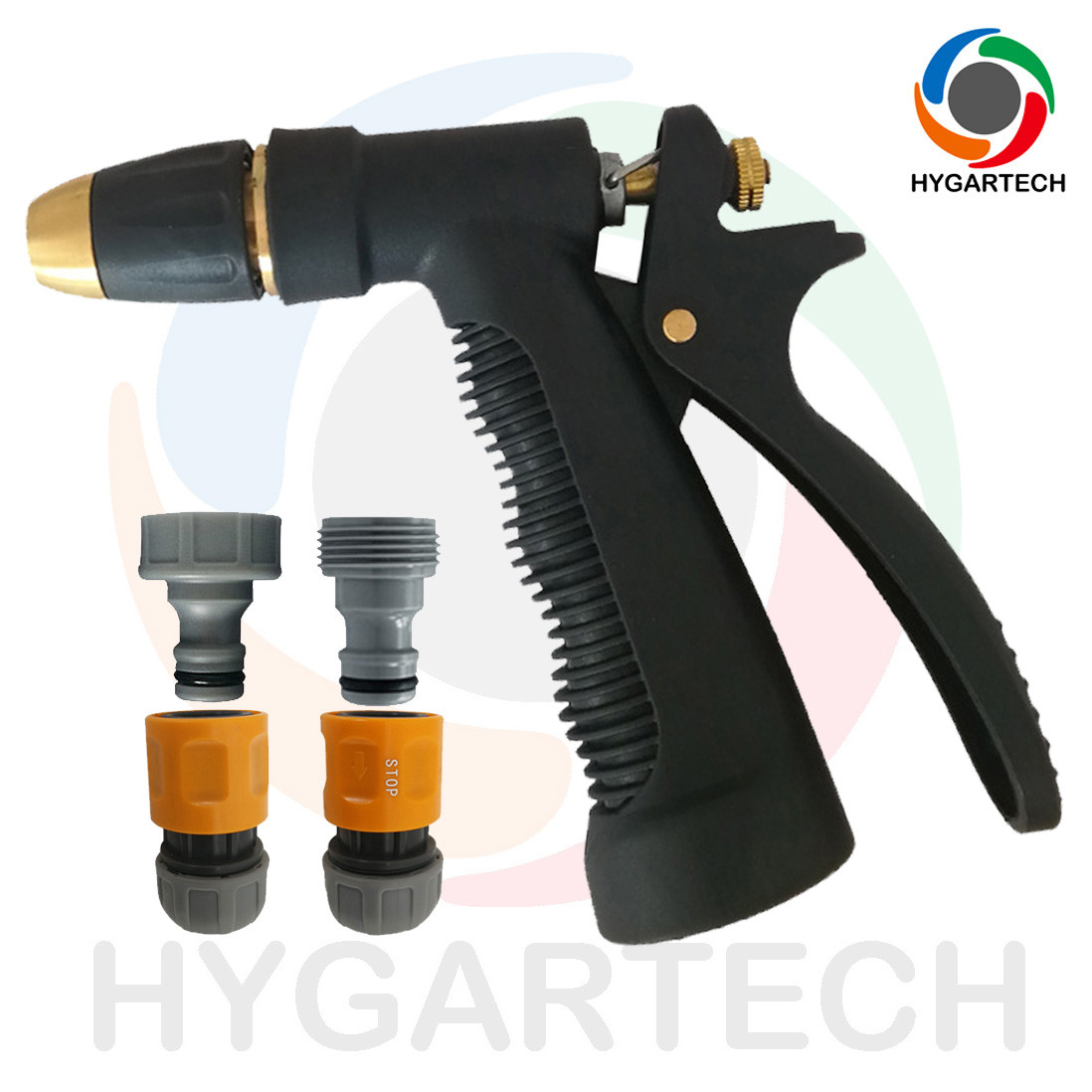 Metal Garden Hose Nozzle Black Gun With Rear Trigger Control