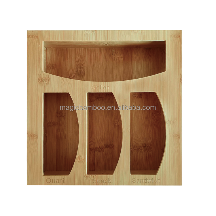 Versatile Bamboo Ziplock Bag Storage Organizer for Kitchen Countertop Classification
