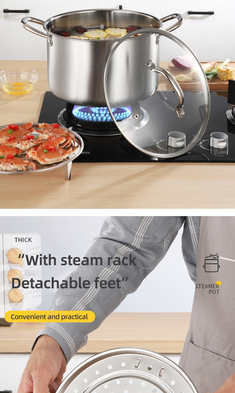 Good Quality Silver kitchen Ware Cooking Soup Steamer Pot Stainless Steel 410 Cookware Pot