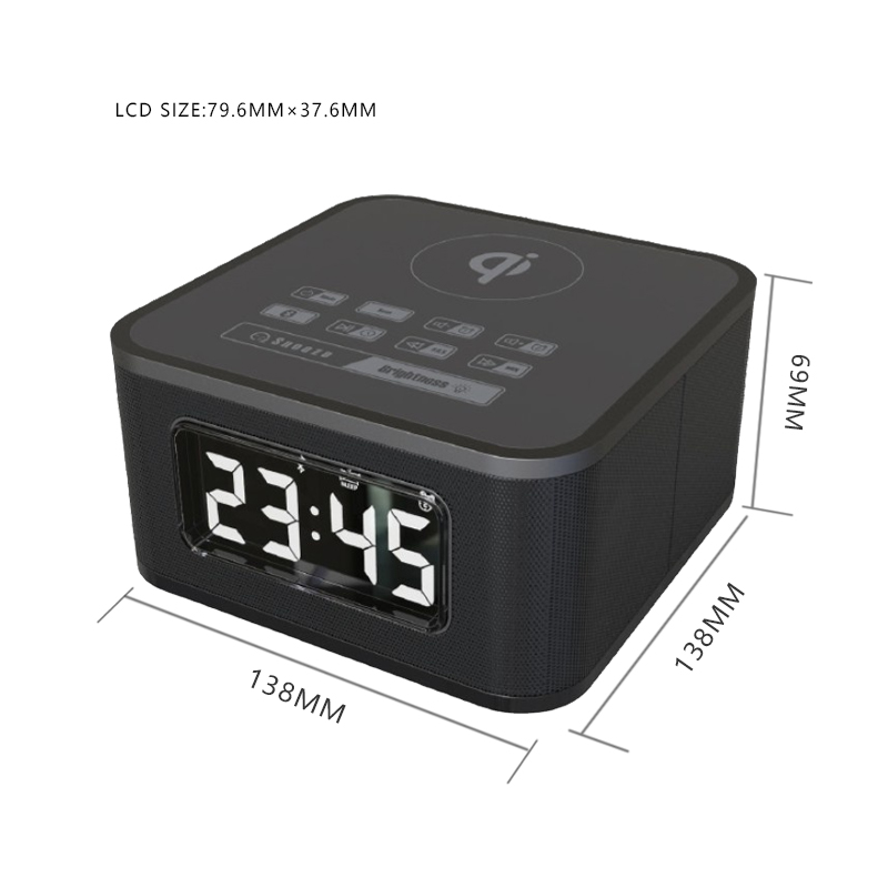 FM Clock Radio with Wireless Charger and USB Charger Black or Customized Product