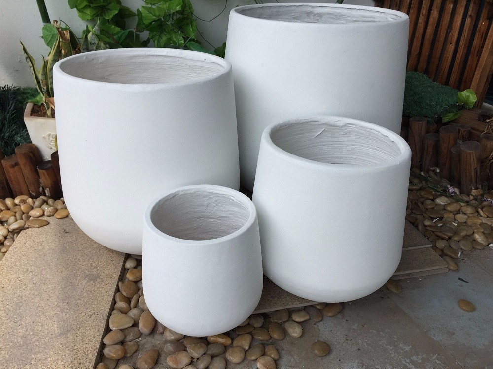 Frost Resistant Patio Fiber Clay Planters Round Shape