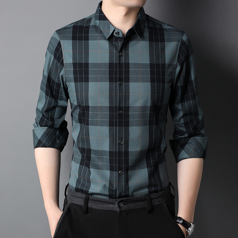 Knitted Broadcloth Plaid Shirts Polyester Viscose And Cotton Casual Shirt Long Sleeve For Man