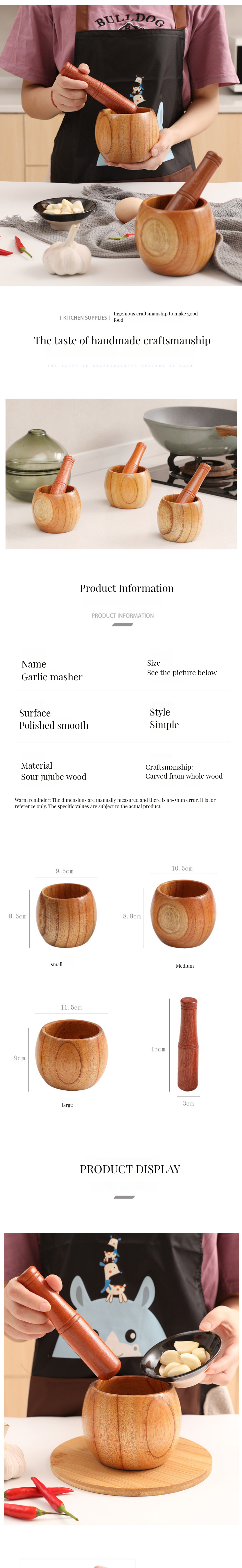 1-Piece Sustainable Bamboo Mortar and Pestle Set for Grinding Herbs Garlic Spices