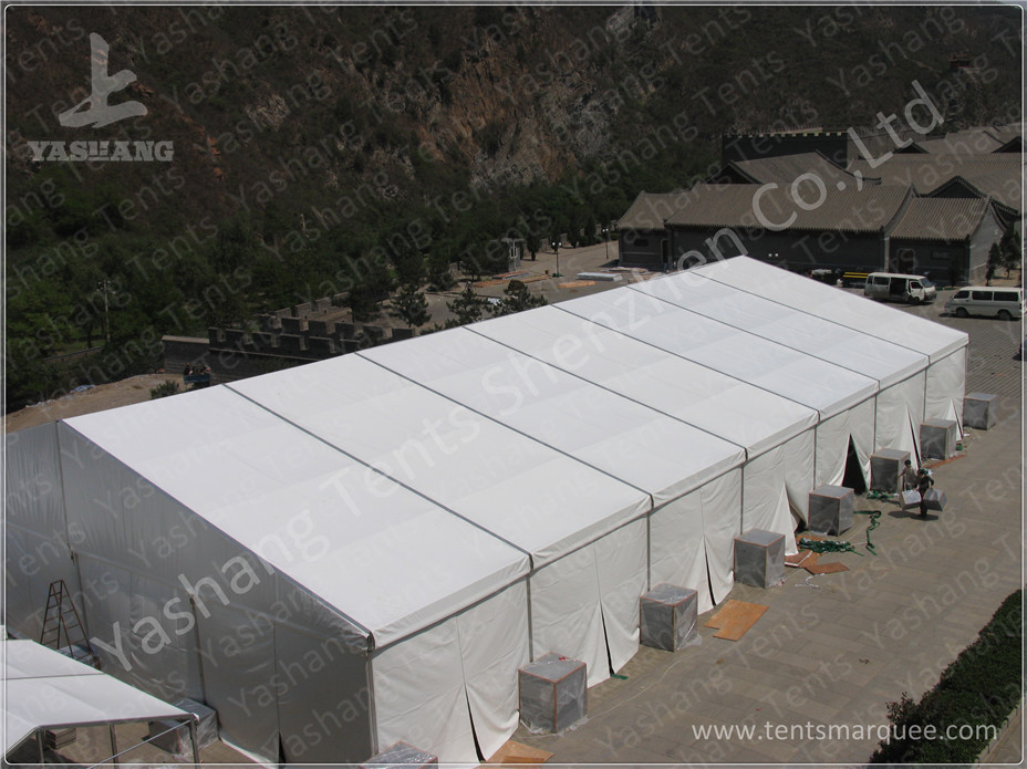 White Polyester Textile Outdoor High Peak Tents Waterproof Aluminum Frame