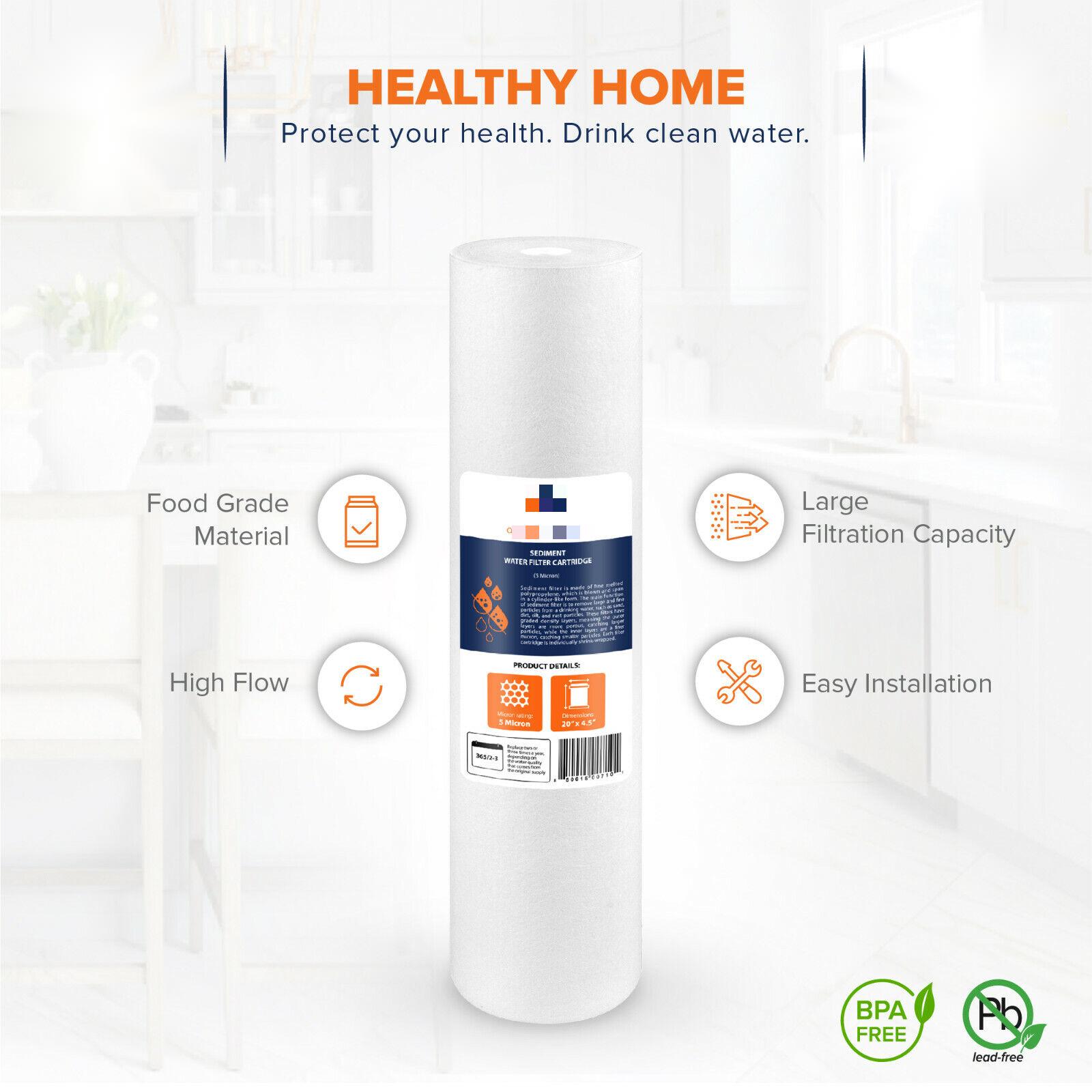 SuperSize Sediment Filter 10*10*30cm for 500L/Hour Productivity and 1 Micron Filtration