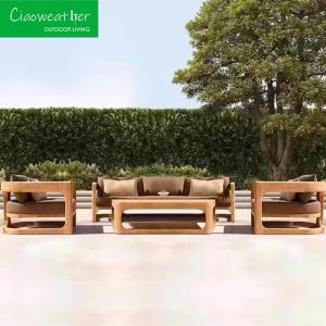 Quality Water-resistant Fabric Cushion Excellent Natual Teak Outdoor Sofa Set Teak Outdoor Furniture Waterproof Sun Patio Set wholesale