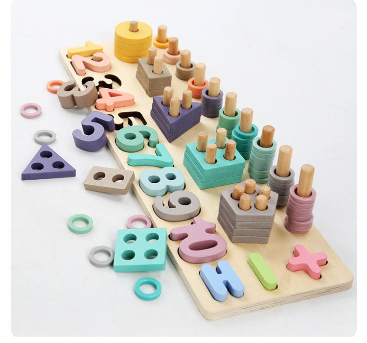 Geometric 14cm Wooden Math Toy Montessori Math Blocks Preschool Teaching