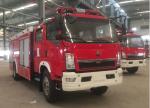 HOWO Red Color Water Tank Fire Truck 4000L Capacity For Road Spraying Multipurpo