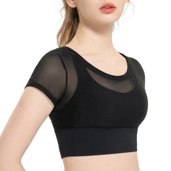 Mesh Short Sleeve 2 Piece Womens Sports Bra Running Leisure Yoga Bra