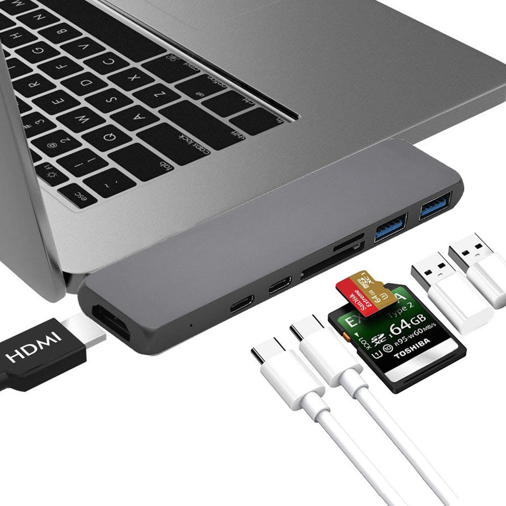Dual USB C Hub Macbook Pro 2017/2016 13" 15" Accessories Thunderbolt 3 Hub Adapter Type-C Dock MicroSD/SD Card Reader