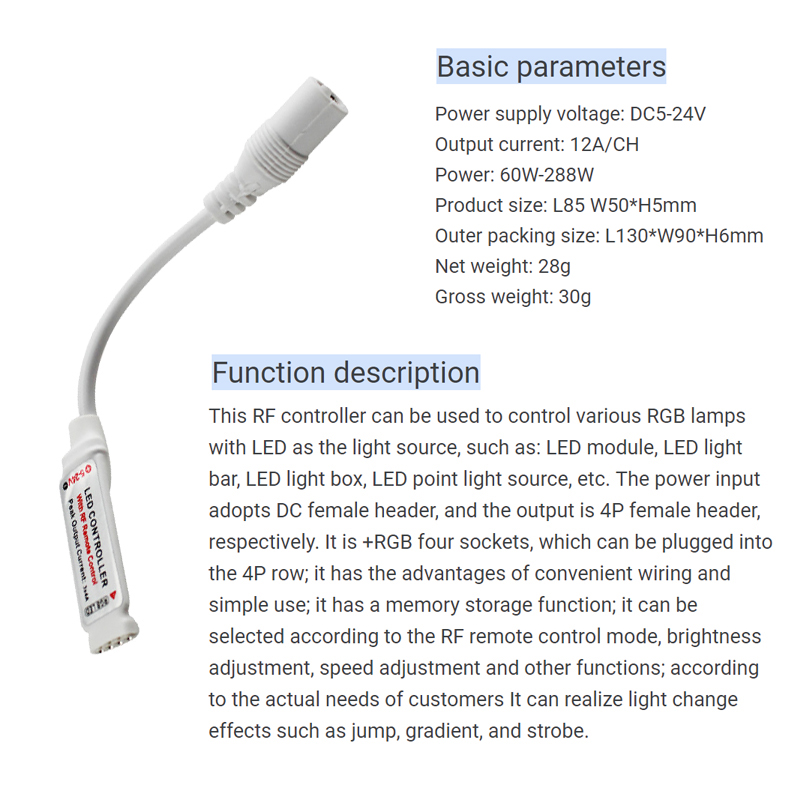Mini RF LED RGB Controller 20 Key Wireless Remote Control For LED Strip Lights