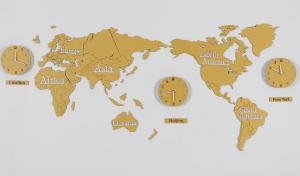 Quality Worldmap Wooden Wall Clock Creative Large Hanging Wall Clocks wholesale