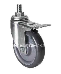 Quality 5045-75 Zinc Plated Industrial Applications PU Caster with 5&quot; 130kg Threaded Brake wholesale