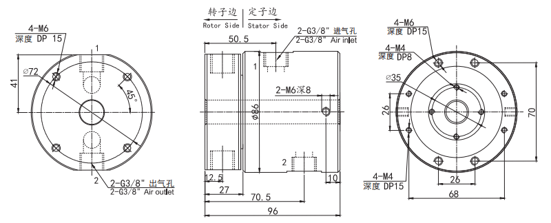 Passage Pneumatic & Electric Rotary Union slip ring Drawing 