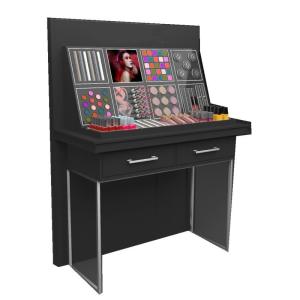 Quality Black Skin Care Cosmetic Shop Furniture , Beautiful Makeup Display Stand For Shopping Mall wholesale
