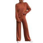 2024 Autumn and Winter Casual High Neck Knitted Long sleeved Sweater Set Women's