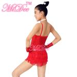 4 Colors Biketard V-neck Sequined Bodice Flying Fringes Skirt Latin Dance