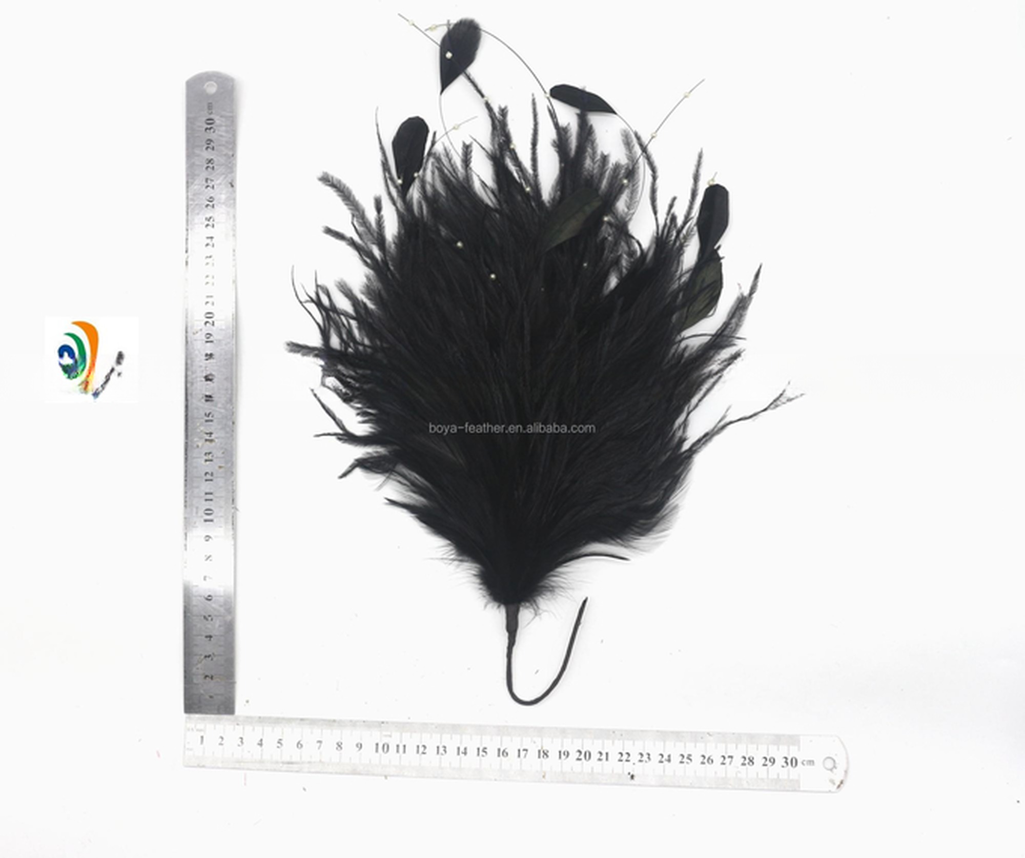 15*30 cm Ostrich Feather Plumes Flower Mount with Wire Accessory in Dyed Pattern