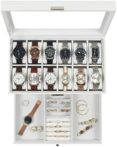 Quality GUKA Watch Box 12 Slot Watch Display Organizer Leather Jewelry Case Drawer Glass Birthday for Men Women, Child Husband wholesale