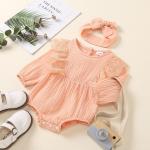Wholesale baby summer Lace Ruffled muslin Buttons baby bodysuit with headwrap
