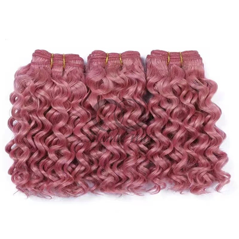 Pink Deep Curly Remy Human Hair Bundles Sew In Weave Bundles Brazilian Bundle Deals