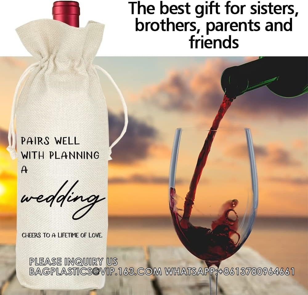 Wedding Wine Bag, Gift For Wedding Planning, Wedding Officiant, Wedding Host, Bride And Groom Wine Gift, Linen Wine