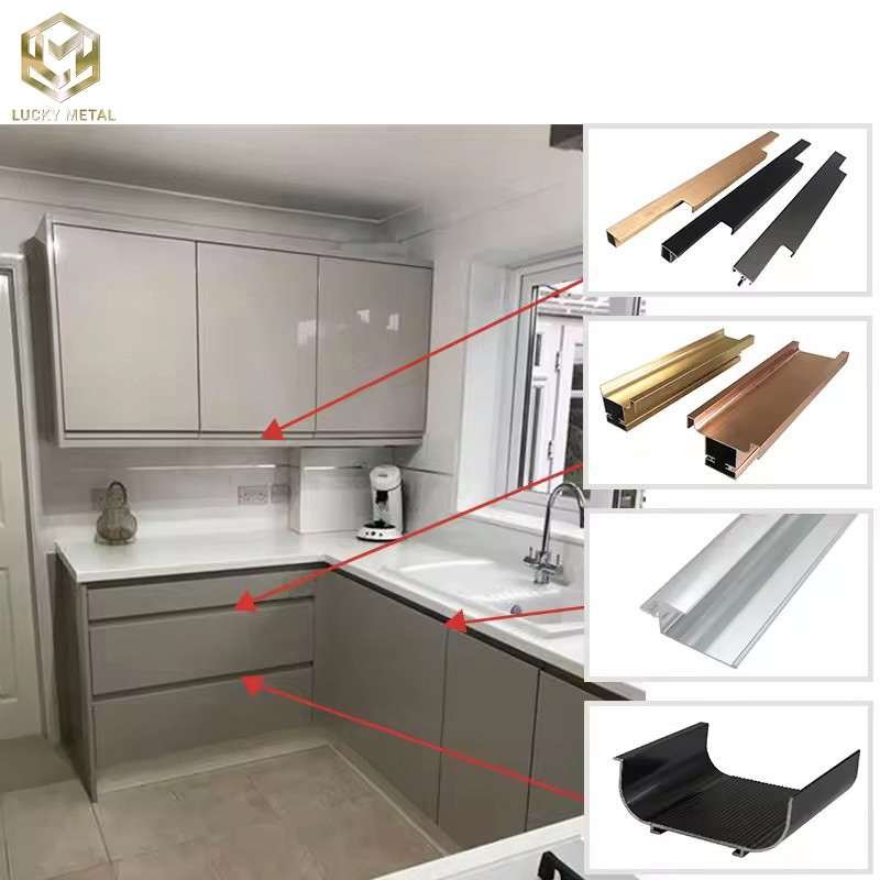 Auminium G Profile Kitchen Wardrobe Aluminum Hand Profile Handle Black Handle