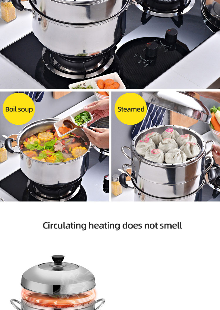 New Arrival Kitchen Industrial Steamer Pot Cookware Mutil Layer Stainless Steel Steamer Pot With SS Handle