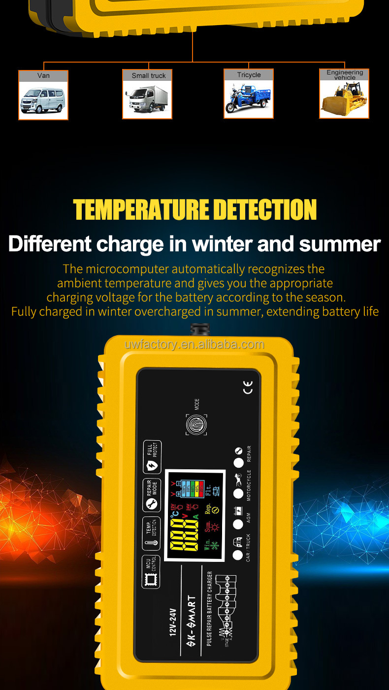 12V 24V Lithium Lead-Acid Battery Charger for E-Bike Scooter Motorcycle Overvoltage Protection Input 12V/10A