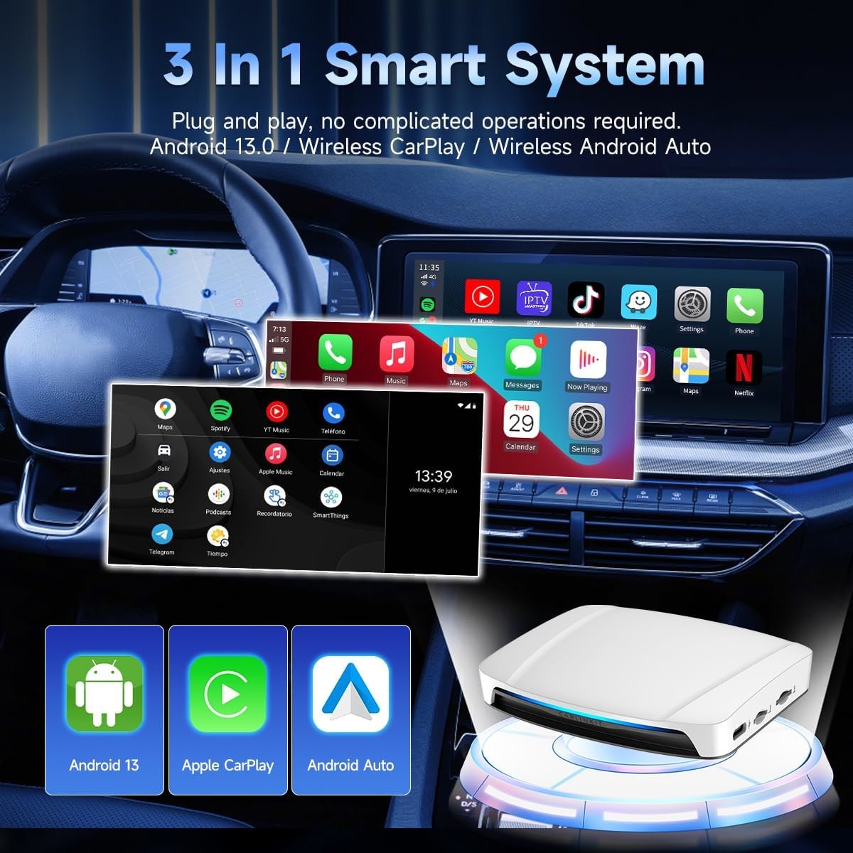 Carplay Andriod Auto CPC200-TBox UHD Wireless Adapter for Youtube Netflix Video Ai Box USB HDMI Port 4G 64Gb SM6225