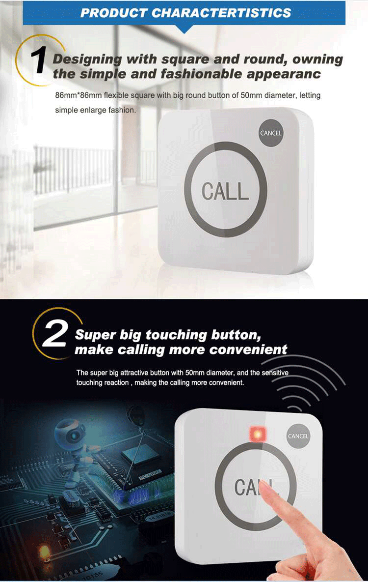 white beautiful touch to call wall installed hall call button