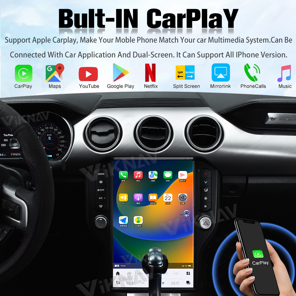 Viknav Car Radio For Ford Mustang (2015-2022) 14.4 inch Upgrade CarPlay Screen Android 13 Auto Head Unit GPS Navigation