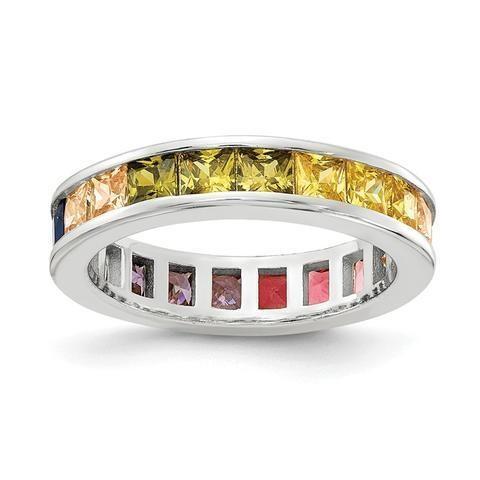 Colorful Cubic Zircon Eternity Wedding Ring Band for Women 925 Silver ECO