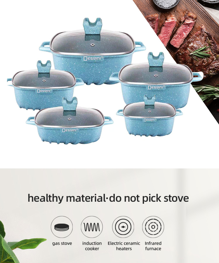 Wholesale Hot Selling White Kitchen Cooking Square Pot Sets Aluminum Non-Stick Cookware Pot Sets