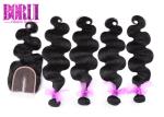 3/4 Bundles Malaysian Body Wave Bundles , Malaysian Water Wave With Closure