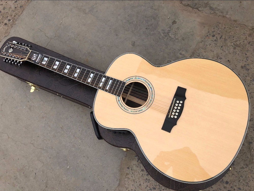 Top quality solid top custom guild jumbo 12 strings gloss finishing acoustic electric guitar 12 string guitar