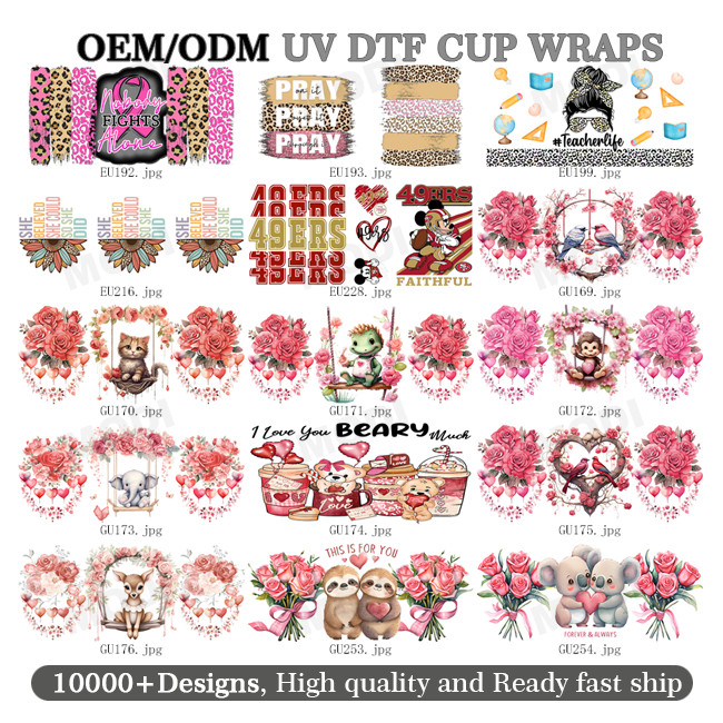 Custom UV DTF Cup Wraps Transfer Printing Crystal Transfer Sticker UV DTF Sticker Cup Wraps Transfers For 16oz