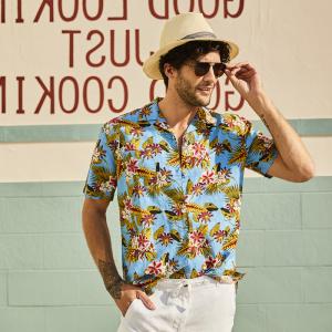Quality colorful Men's Casual Short Sleeve Shirts Summer Blue Printed wholesale