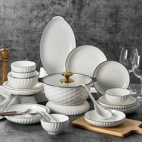 Home Hotel Restaurant Weddings Ceramic White Porcelain Plate Bowl Set Customized