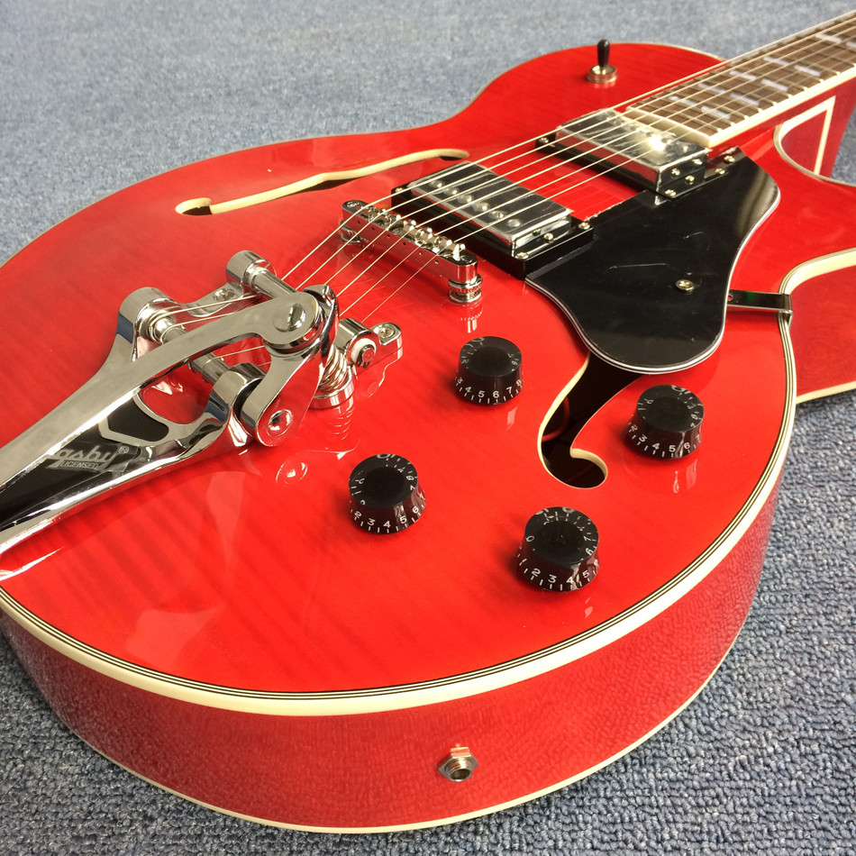 New style high quality hollow body jazz electric guitar, Tremolo system ,Cherry burst color