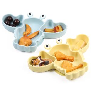 Quality Crab Silicone Baby Feeding Set Suction Bowls And Plates Blue Yellow wholesale