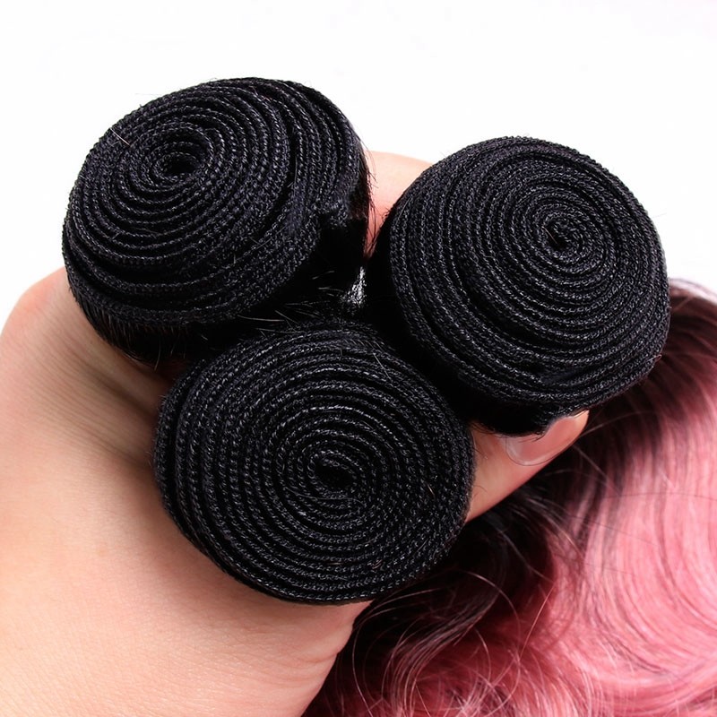 #T1B/Pink Natural Wave Remy Human Hair Bundles Sew In Weave Bundles Brazilian Bundle Deals
