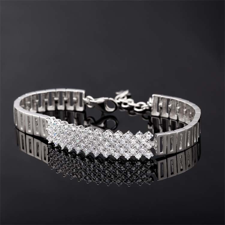 925 Silver Silver Link Bracelet Clear Cubic Zircon Tennis Bracelet (YAQS005)