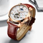 Genuine Leather Mens Winner Automatic Mechanical Watch Moon Phase Automatic